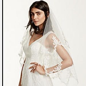 David's Bridal Two Tier Pointed Lace Edged Veil